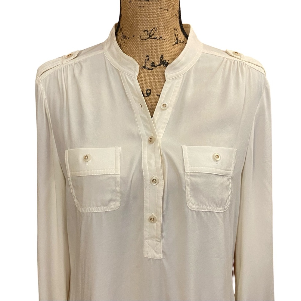 Cache Cream Mock Neck Half Button Up Blouse Size … - image 5